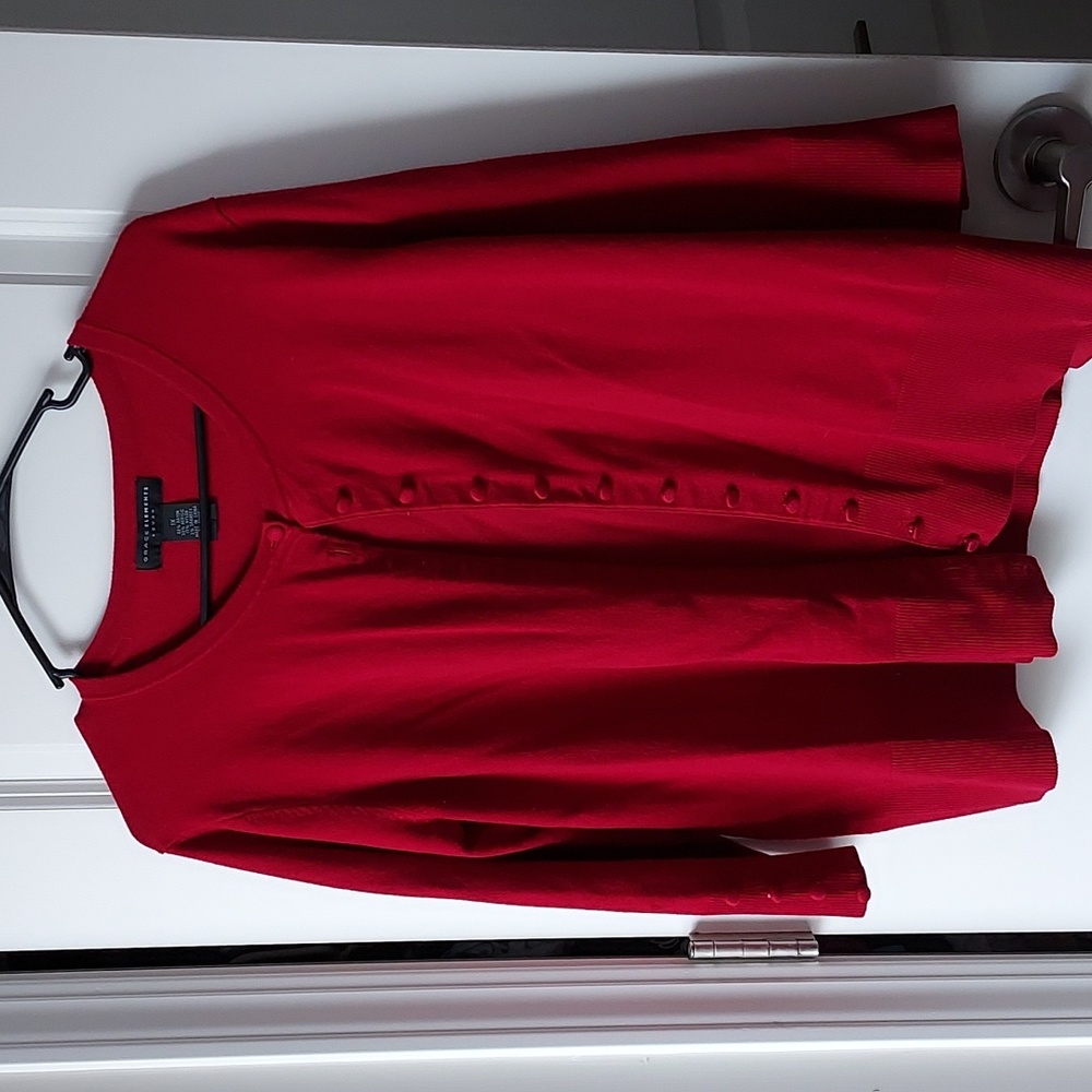Grace Elements 1x 3/4 sleeve button down cartigan red